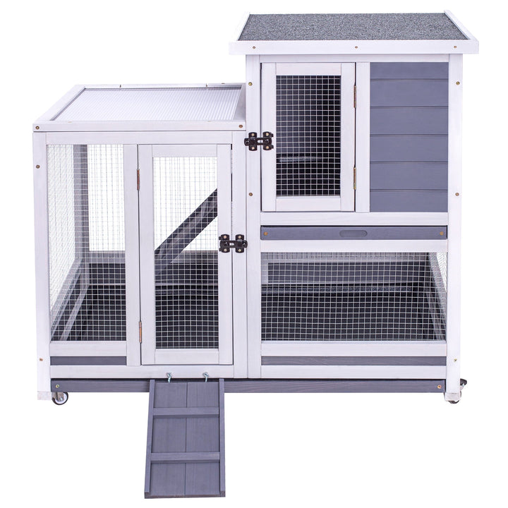 GEGURI Rabbit Hutch, Two-Story Indoor Bunny Cage, Outdoor Guinea Pig Cages for Small Animals with Wheels, Removable Tray