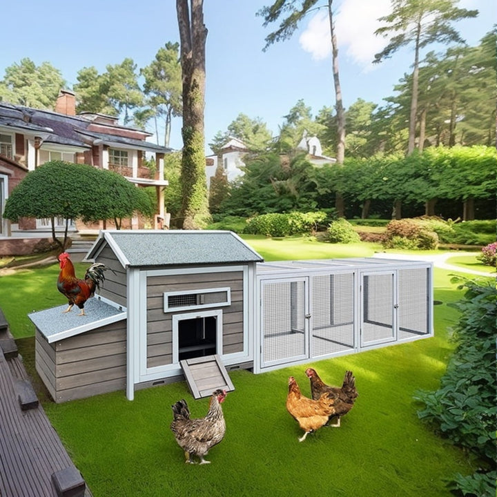 MIDOQIN 118 " Wooden Chicken Coop with Free-range Doors, Outdoor Hen House with Nesting Box & Leakproof Pull-on Tray Large Poultry Cage