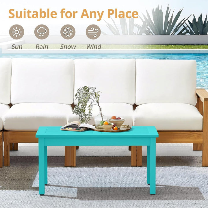 ZMMOO Outdoor Coffee Table Rectangle, HDPS Patio Coffee Tables for Outside, All Weather Patio Coffee Table with Slatted Tabletop for Deck, Garden, Balcony, Indoor or Outdoor Use, Light Gray