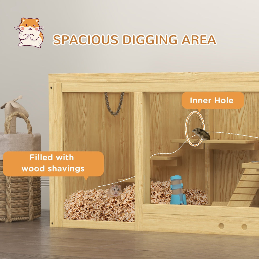 CoSoTower Wooden Hamster Cage, Extra Large Gerbil Cage, Multi-Layer Small Animal Cage for Dwarf Hamster, Activity Center with Pull-Out Tray, Seesaws, Water Bottle, Ladder, Openable Top