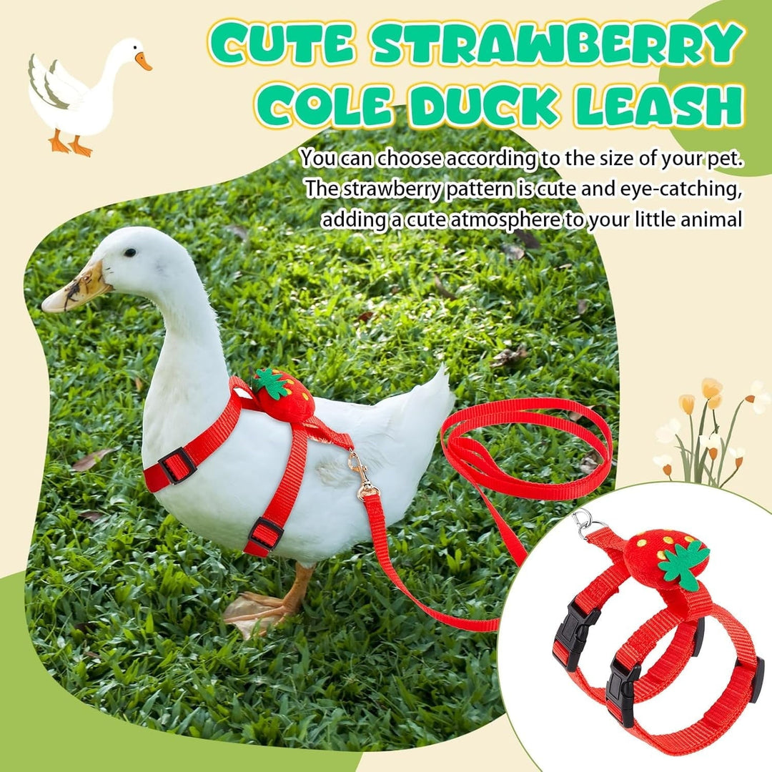 Cole Duck Harness Leash Set Duck Harness and Leash for Real Ducks Adjustable Walking Rope Pet Cute Strawberry Pattern Outdoor Traction Rope for Chicken Rabbit Small Animals