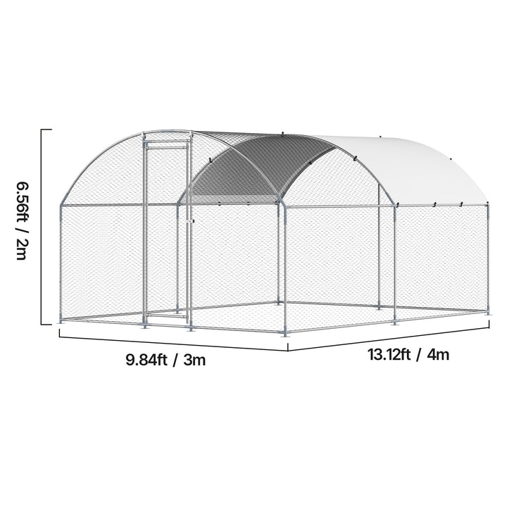 KFFKFF Metallic Poultry Enclosure, Dimensions 9.8x13.1x6.5 ft, Spacious Walk-in Design with Protective Cover, Dome-shaped Roof, Secure Locking Mechanism, Outdoor Cage for Ducks and Rabbits