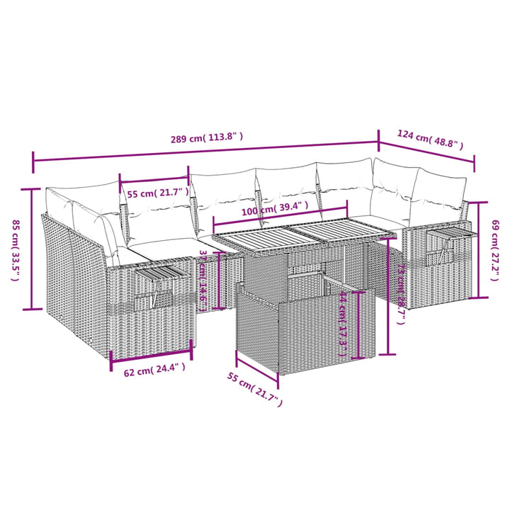 vidaXL Garden Sofa Set Grey PE rattan Large Adjustable Armrests