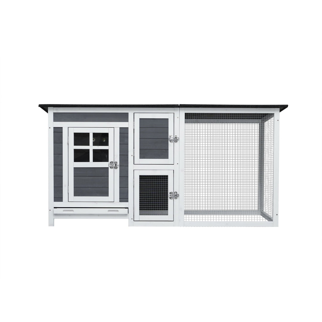 Outdoor Chicken Coop with Run Cage for 3-4 Chickens, Wooden Hen House with Nesting Box & Pull-Out Tray, Weatherproof & Predator-Resistant Poultry Hutch for Rabbits Ducks Backyard Pets
