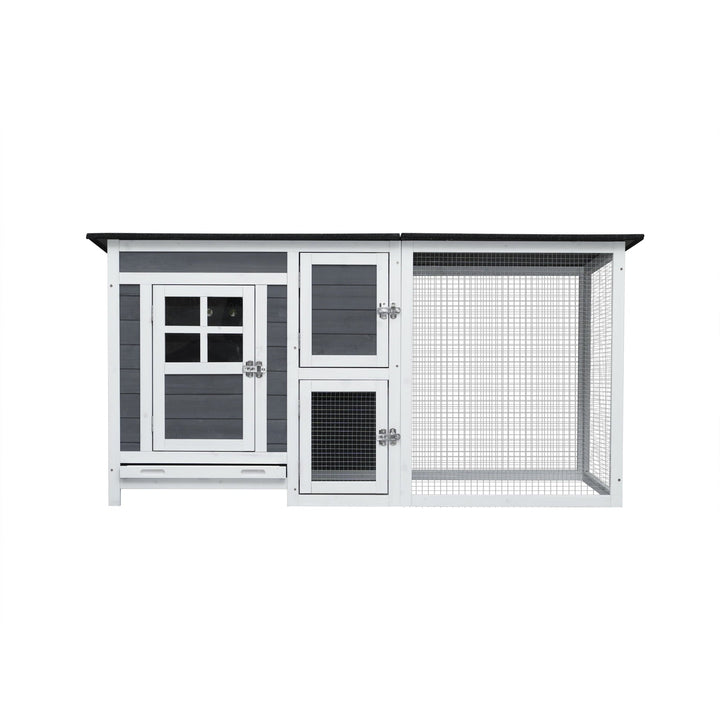 Outdoor Chicken Coop with Run Cage for 3-4 Chickens, Wooden Hen House with Nesting Box & Pull-Out Tray, Weatherproof & Predator-Resistant Poultry Hutch for Rabbits Ducks Backyard Pets