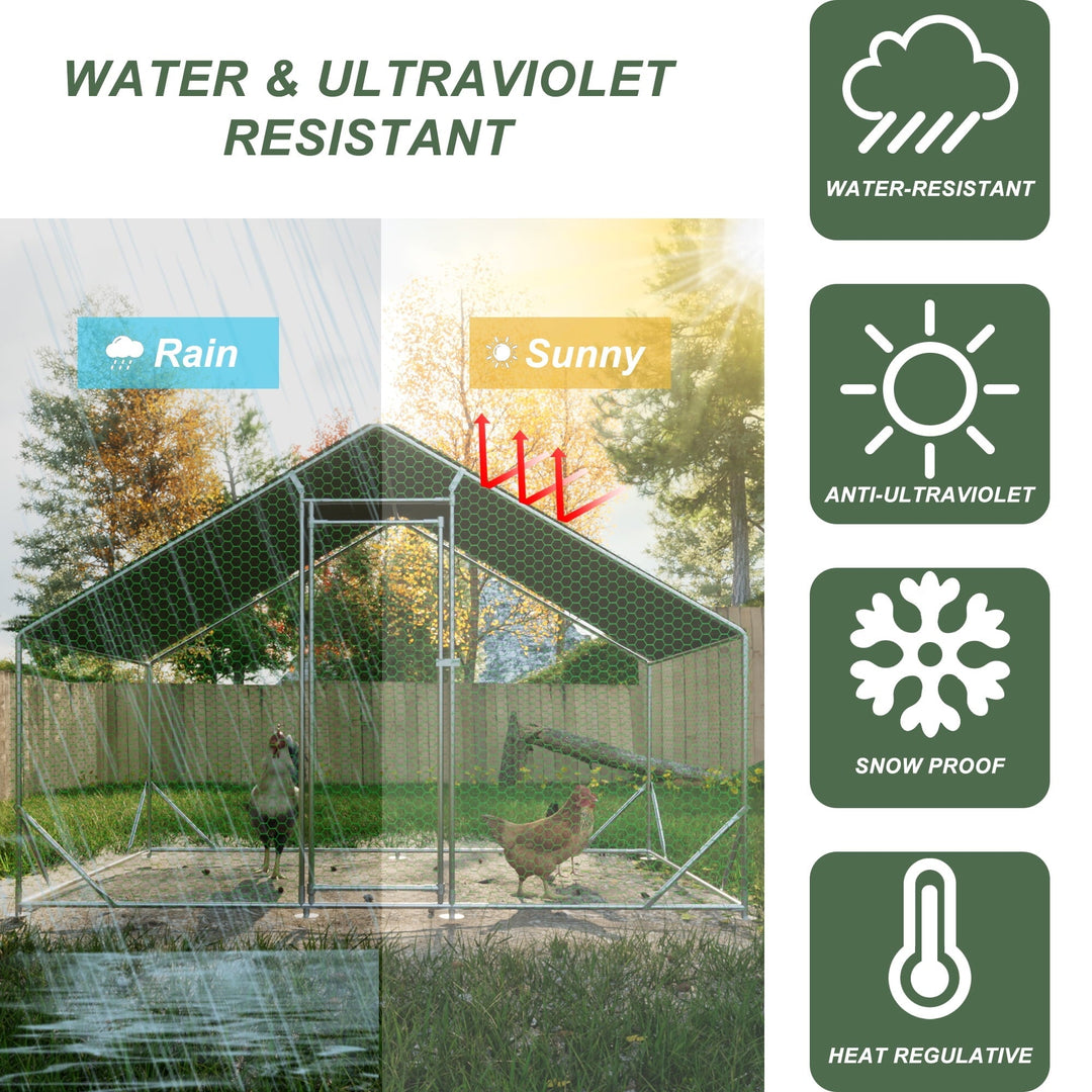 Coowa Large Metal Chicken Coop, Walk-in Chicken Run with Galvanized Wire, Waterproof UV Cover, Hen Pen Cage for Rabbits, Ducks, Poultry, 10' L x 6.6' W x 6.56' H