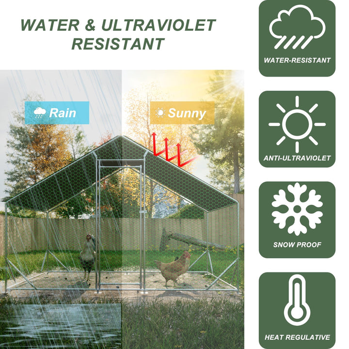 Coowa Large Metal Chicken Coop, Walk-in Chicken Run with Galvanized Wire, Waterproof UV Cover, Hen Pen Cage for Rabbits, Ducks, Poultry, 10' L x 6.6' W x 6.56' H
