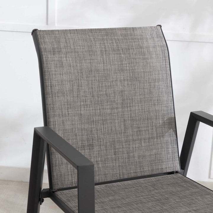 Outdoor Bar Stools Set of 2, High Back Metal Barstools with Armrest, All-Weather Patio Stools for Balcony or Deck, Gray