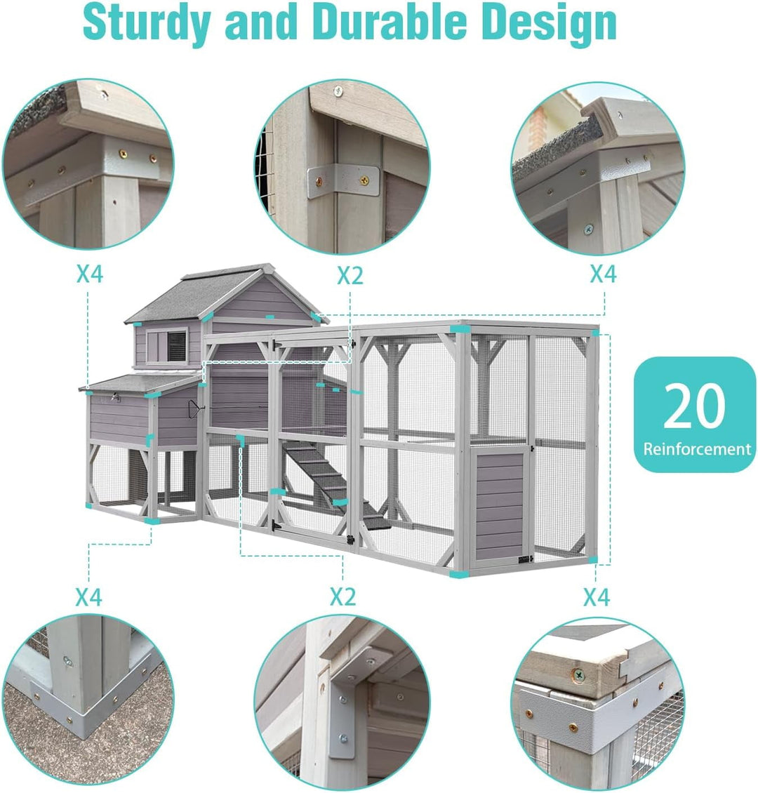 BUTINGLALE Large Outdoor Chicken Coop with Run, Multi-Level Hen House, Weatherproof Roof, Predator-Resistant Design & 6 Nesting Boxes for 8-10 Chickens, 41 sq.ft
