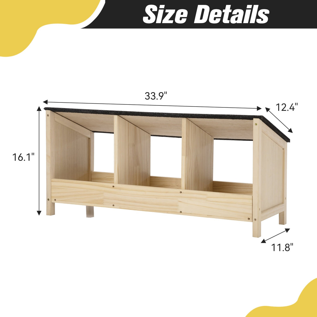Chicken Coop with Waterproof Roof Wood Cage with 3 Nest Areas 33.9"x16.1"x11.8"