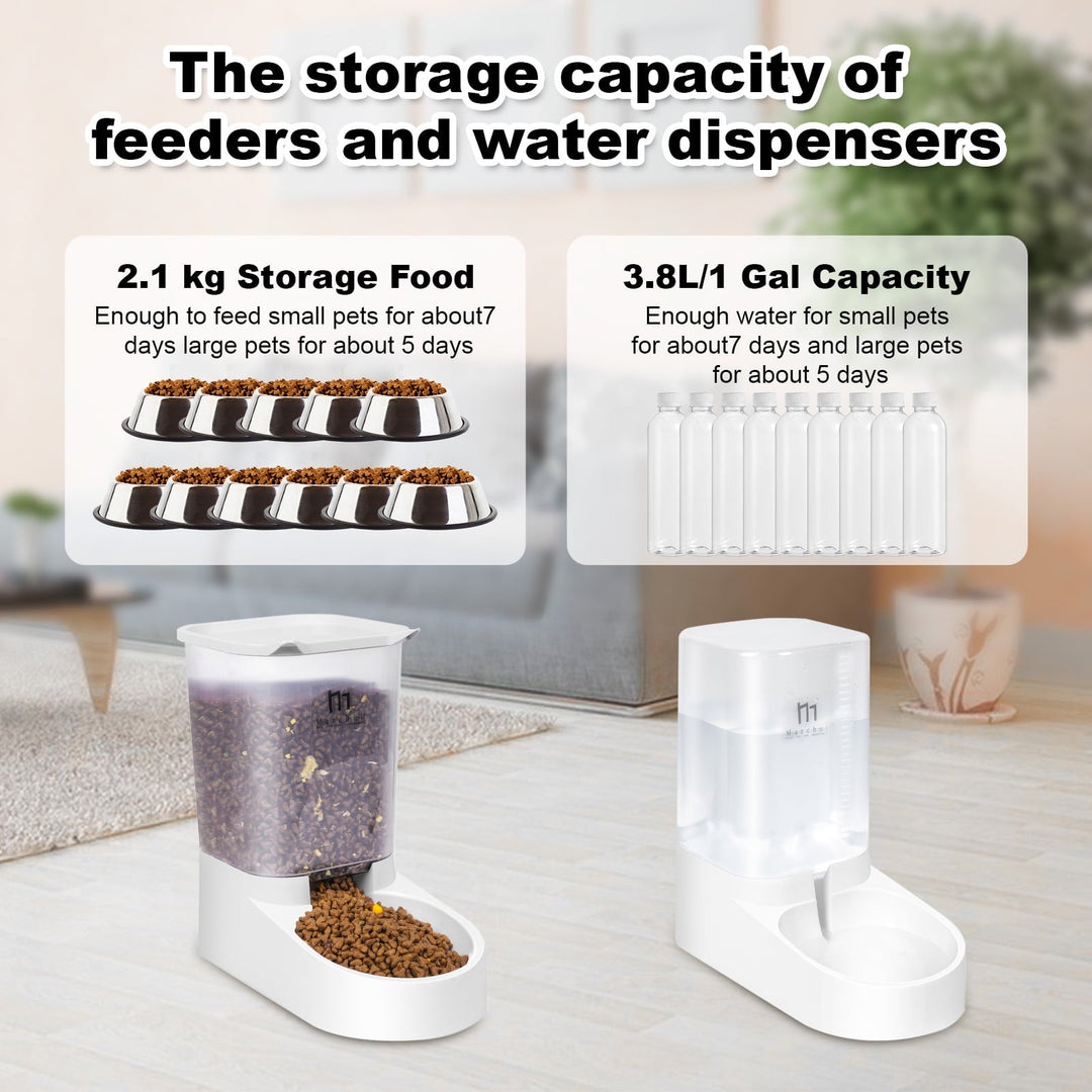 Marchul Automatic Gravity Pet Feeder and Water Dispenser Set for Cats Dogs, 3.8L, 2 Pack