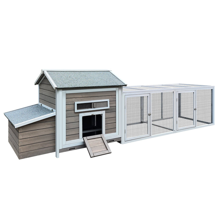 Coowa 118" Wooden Outdoor Chicken Coop Hen House Poultry Cage with Free - range Doors & Nesting Box