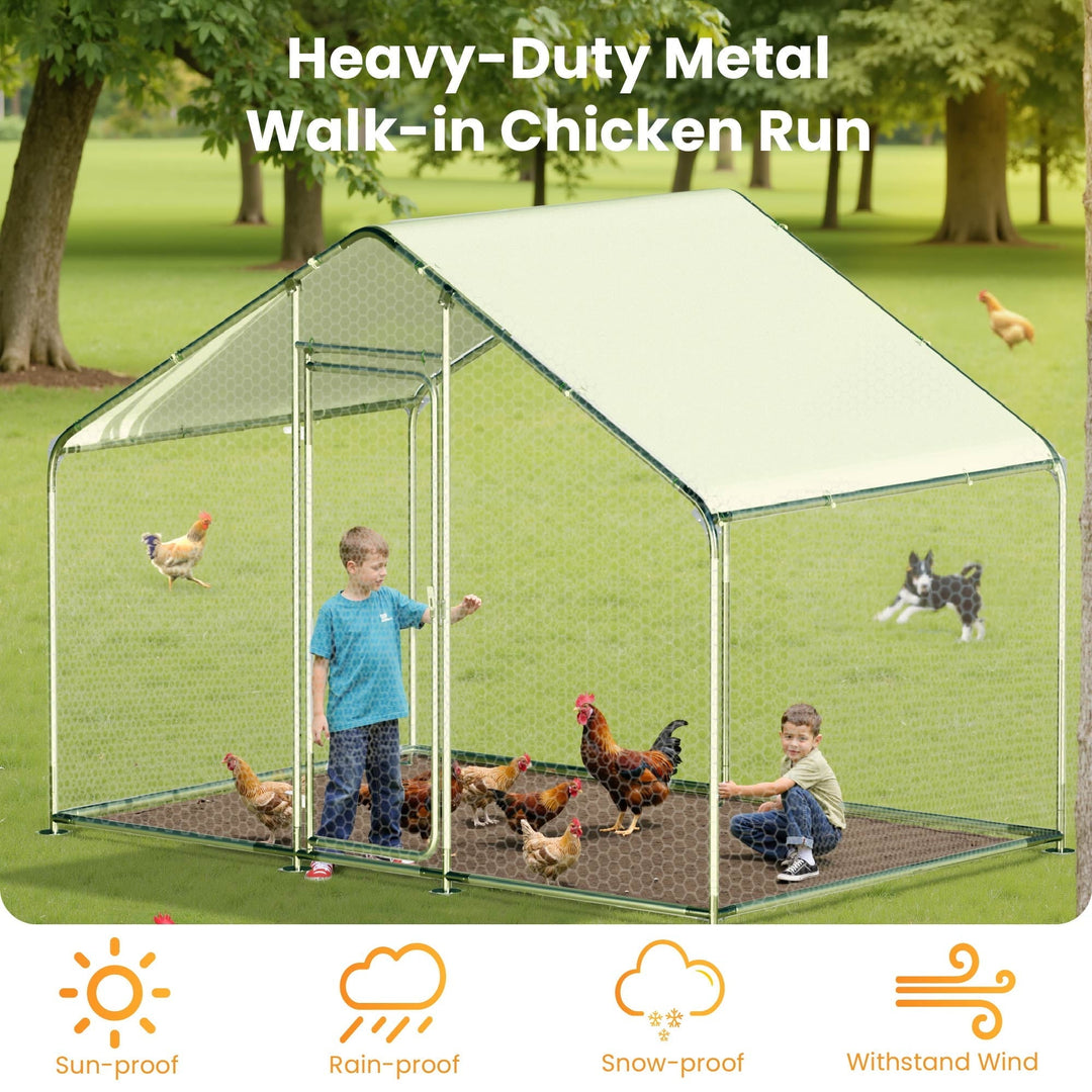 Large Metal Chicken Coop Outdoor Walk-in Chicken Run Poultry Cage Pen W/ Water & UV Proof Cover For Backyard Farm for Hens, Ducks, Rabbits, or Small Animals 10'×6.6'×6.6', Spire Top