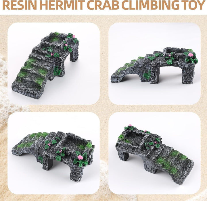Hermit Crab Climbing Toys with Food Dish,Hermit Crab Water Bowl with Climbing Ramp,Resin Hermit Crabs Hideout,Hermit Crabs Tank Accessories Decor (Grey, 5.11 x2.16 x1.77in)