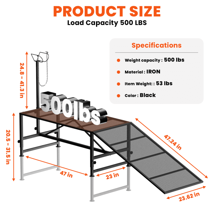 Livestock Stand, Adjustable Height Livestock Stand, Heavy Duty Steel, 500LBS Load, Goat Trimming Stand, for Sheep Lambs Goats