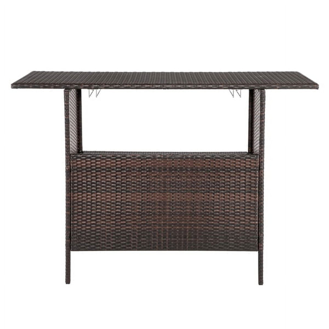 Modern Gradient Rattan Bar Table – Industrial-Style High Table with Stainless Steel Holders (55"L x 18"W x 36"H, Brown Ombre)