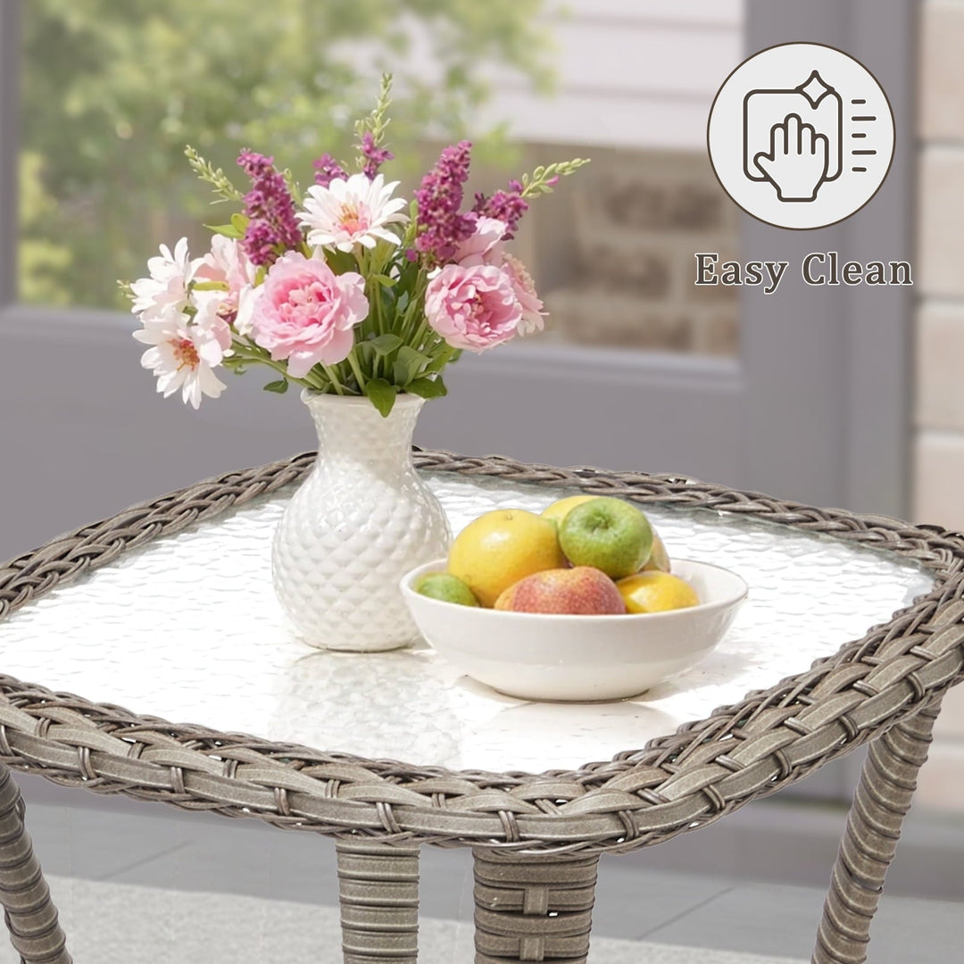Feishominhoo Outdoor Swivel Rocker Patio Chairs,Gray Wicker Rocking Glider Chairs Set of 2 with Ottomans, Side Table and Beige Cushions Outdoor Patio Furniture for Balcony Porch Deck