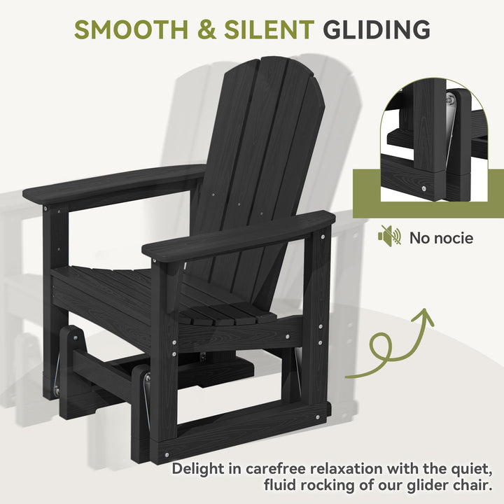 SERWALL Outdoor Glider Chair, HDPE Wood-Like Patio Glider Rocker All-Weather Porch Glider Black