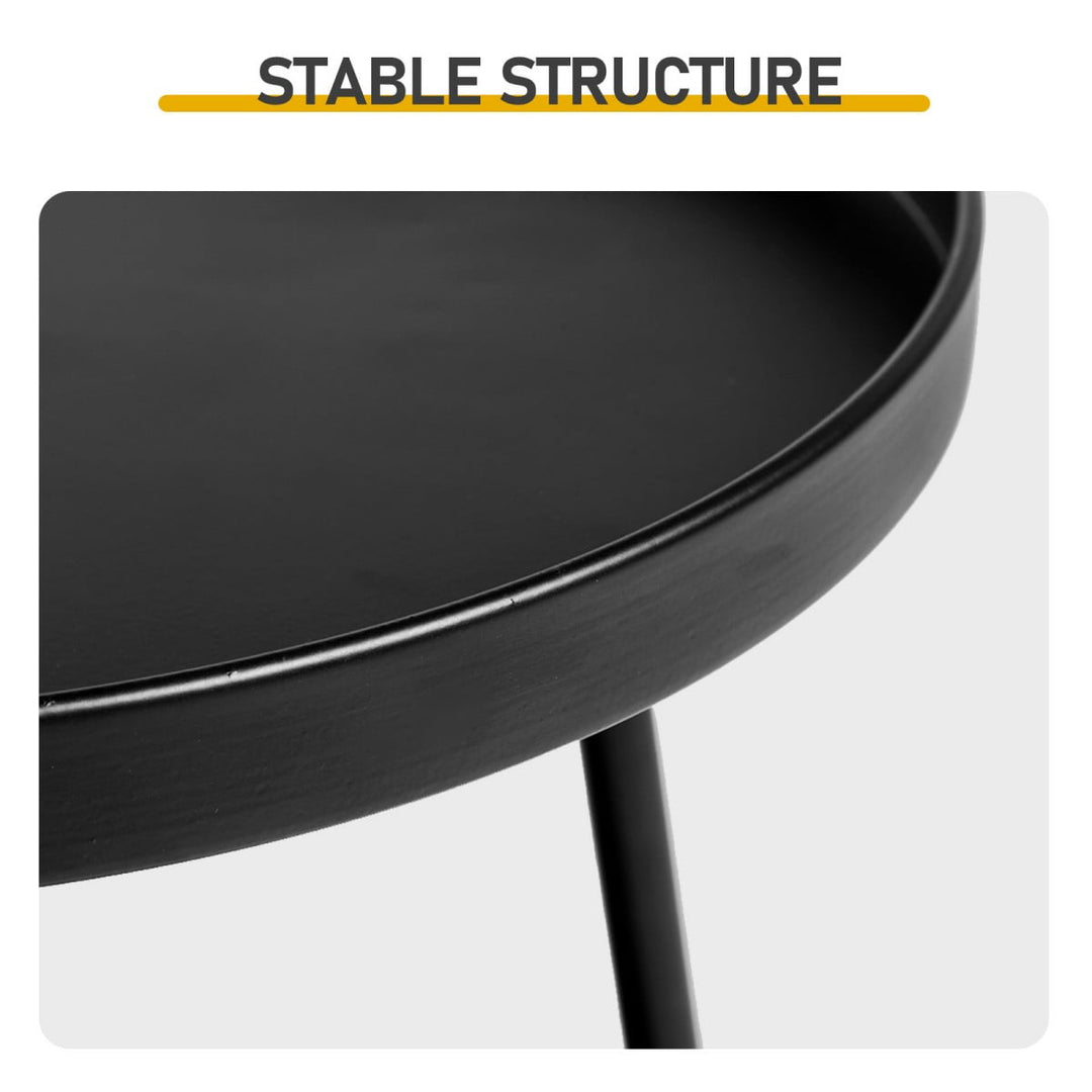 IVV 2 Tier Patio Side Table - Metal Round End Table Nightstand for Small Spaces, Indoor Outdoor and Living Room Bedroom or Office - Black