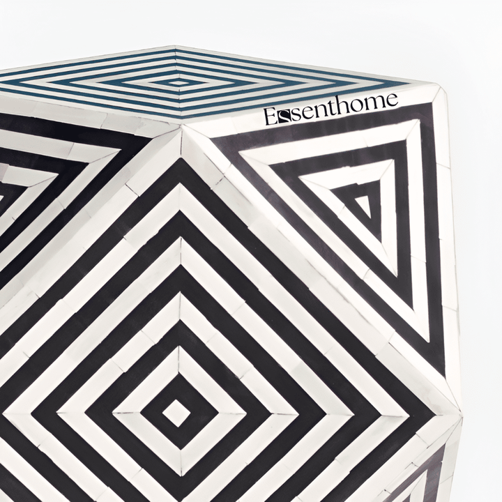 Abstract Pattern Bone Inlay End Table – Compact Resin Accent Table – Handcrafted Side Table for Living Room or Bedroom