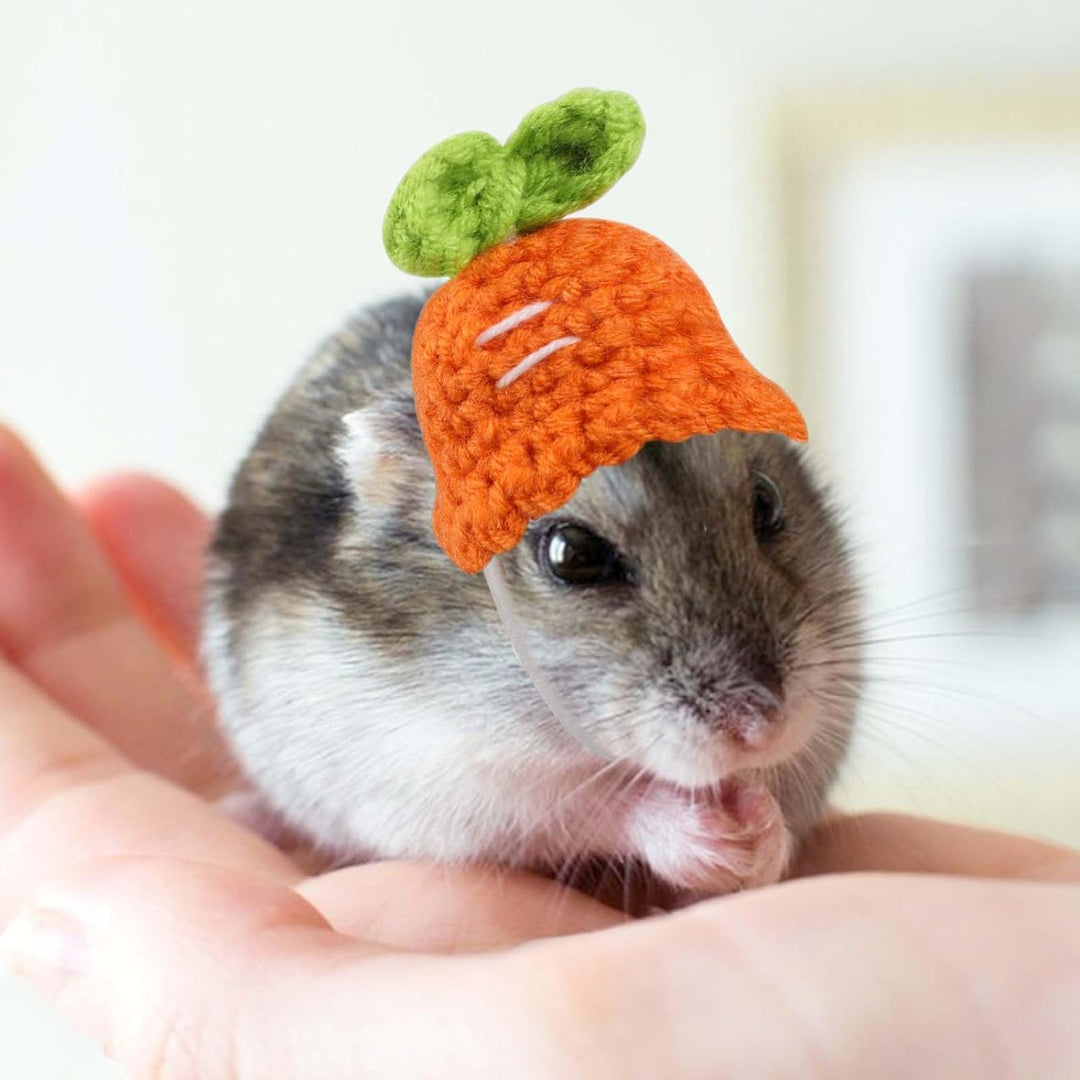 4Pcs Mini Hand Knitted Hats with Adjustable Strap, Small Animals Cute Hat Mini Hamster Hats for Guinea Pig Pets Holiday Party Costume Accessories