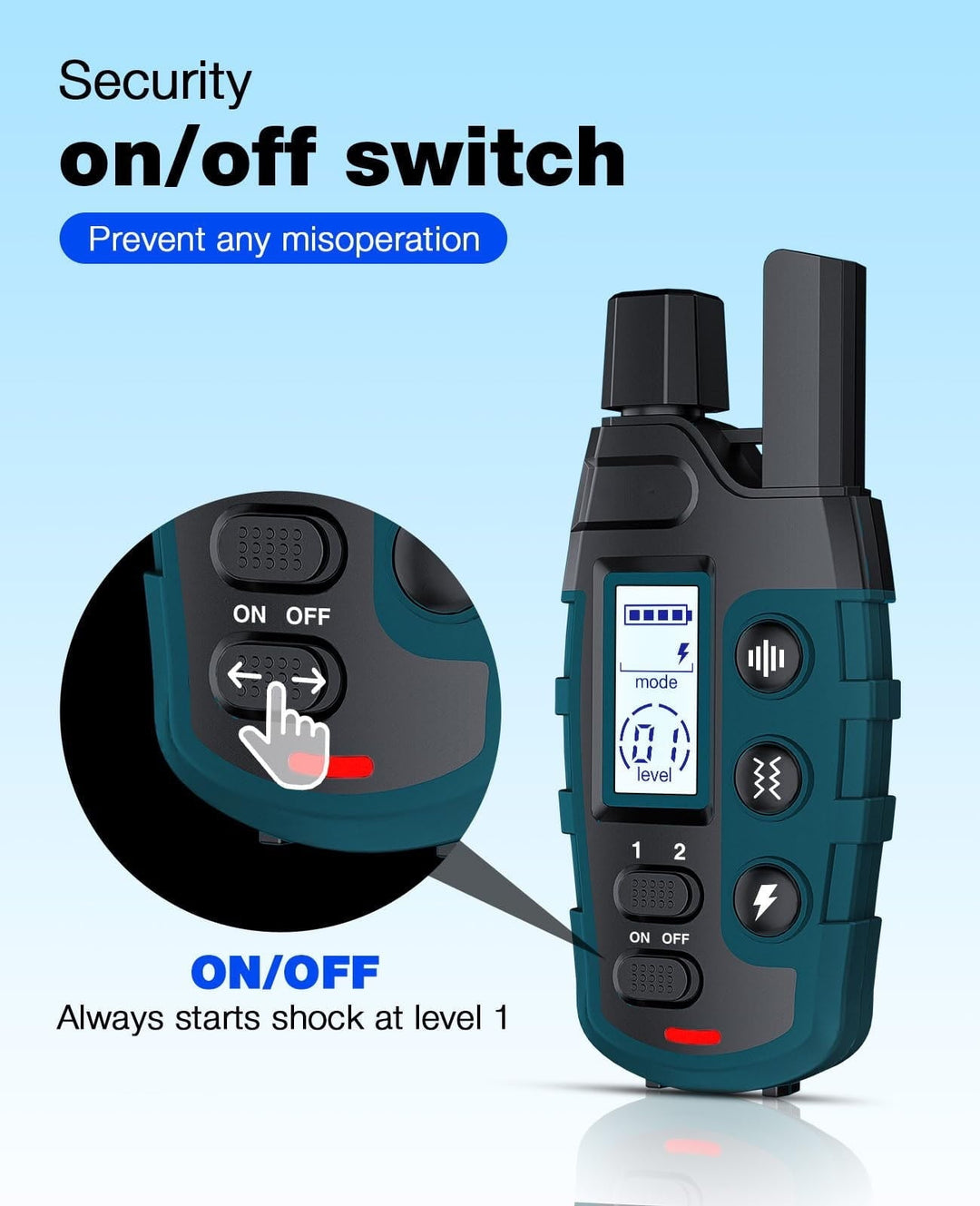 Dog Shock Collar - 3300Ft Rechargeable Waterproof Training Collar with Remote for Small, Medium & Large Dogs, Safe Beep, Vibration & Shock Modes (5-120lbs) Blue