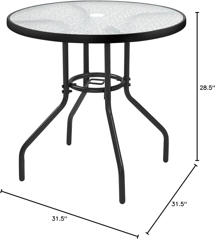 YYEAN  27.4'' Patio Bistro Table Round Outdoor Coffee Table, Round Tempered Glass Top with 1.7'' Umbrella Hole, Iron Frame for Balcony Backyard Lawn and Garden