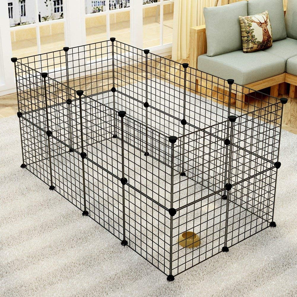Portable Small Animal Playpen - Metal Wire Cage for Guinea Pigs and Rabbits - Indoor Yard Fence with 24pcs Panels (Includes 8pcs Free)