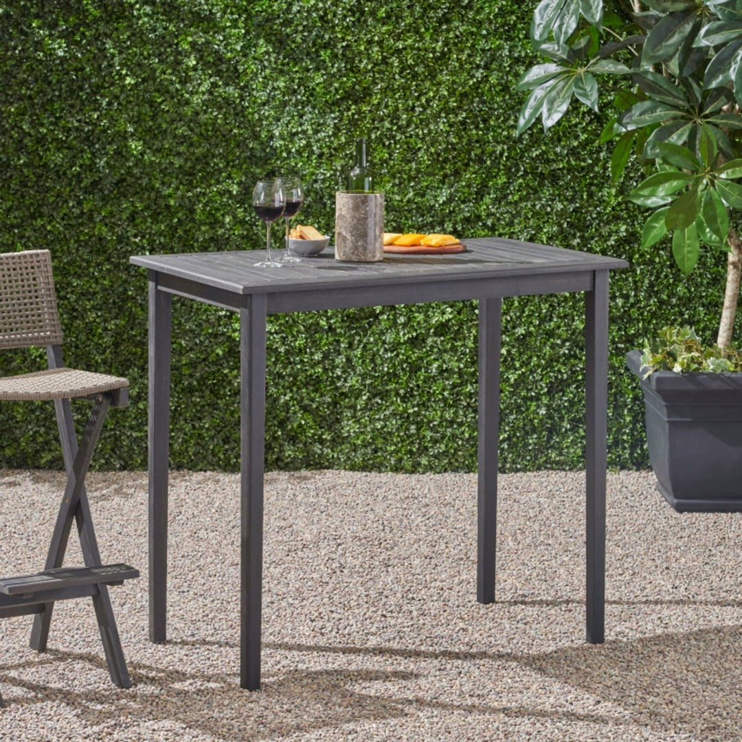 Outdoor Acacia Wood Bar Table, Dark Gray Minimalist