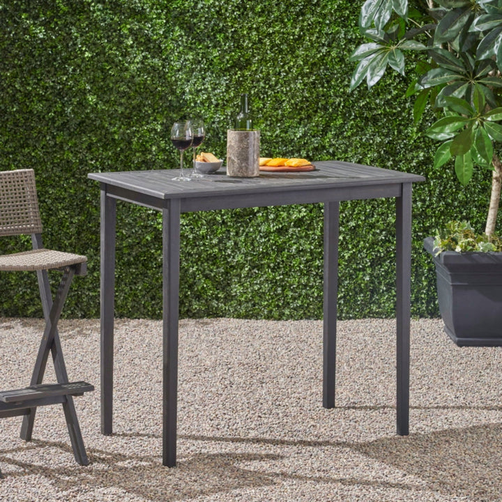 Outdoor Acacia Wood Bar Table, Dark Gray Minimalist