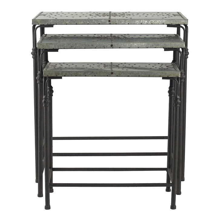 Outdoor Tables Set of 3 The Gilbert Nesting Tables Metal Plant Stand, L:24x14x26" M:21.5x11.5x23" S:19x9x20",Patio Tables
