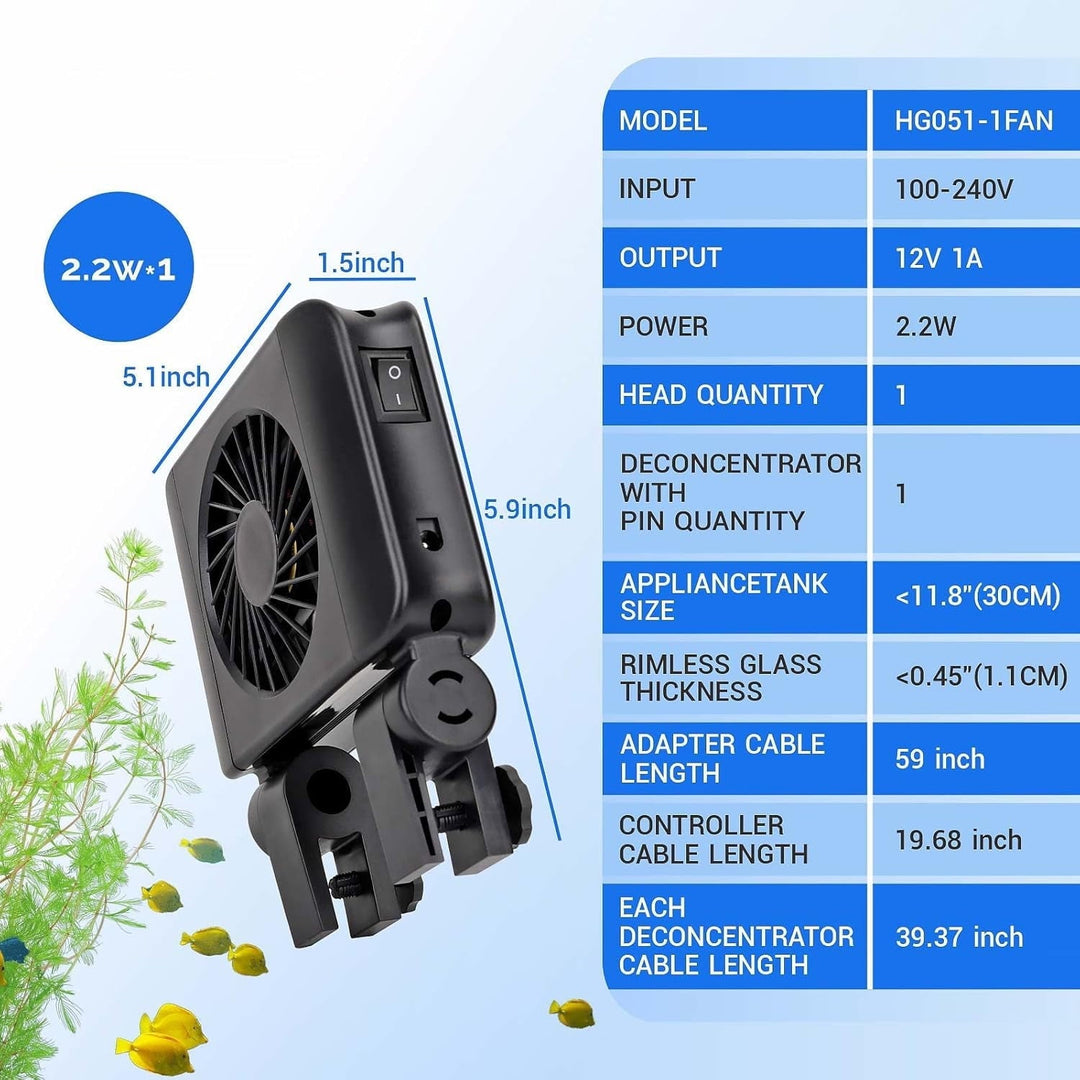 Tawatiler Aquarium Chillers Fan, Quiet Fish Tank Cooling Fan Equipment with Adjustable Timer Speed Controller, Suitable for Freshwater Saltwater Tanks(1-Fan Head)