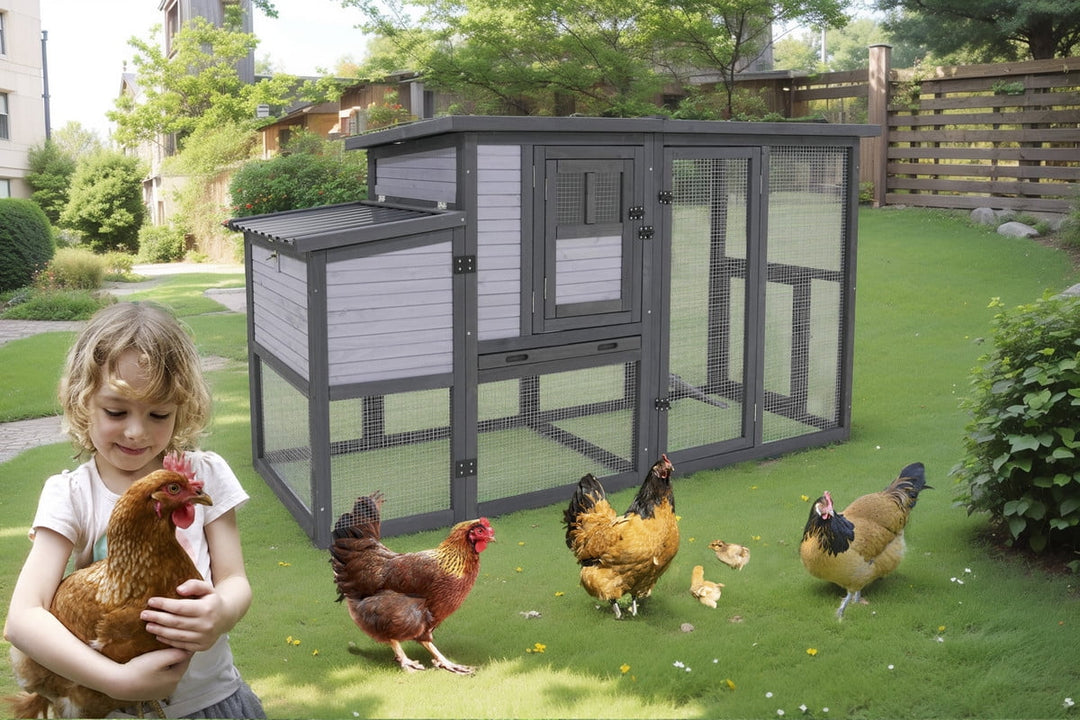 79"Large Chicken Coop with Upgraded Perches, Wooden Outdoor Chicken Cage with Large Nesting Box, Weatherproof Open Asphalt Roof &Removable Bottom, Duck House, Rabbit Hutch