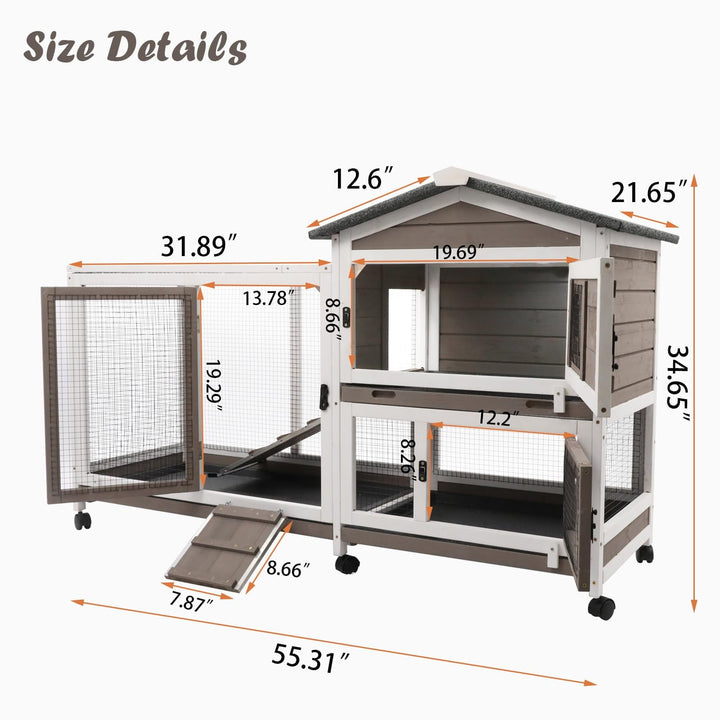 Gowoodhut Rabbit Hutch Indoor Bunny Hutch Wooden Rabbit Cage Indoor with Wheels for Small Animals
