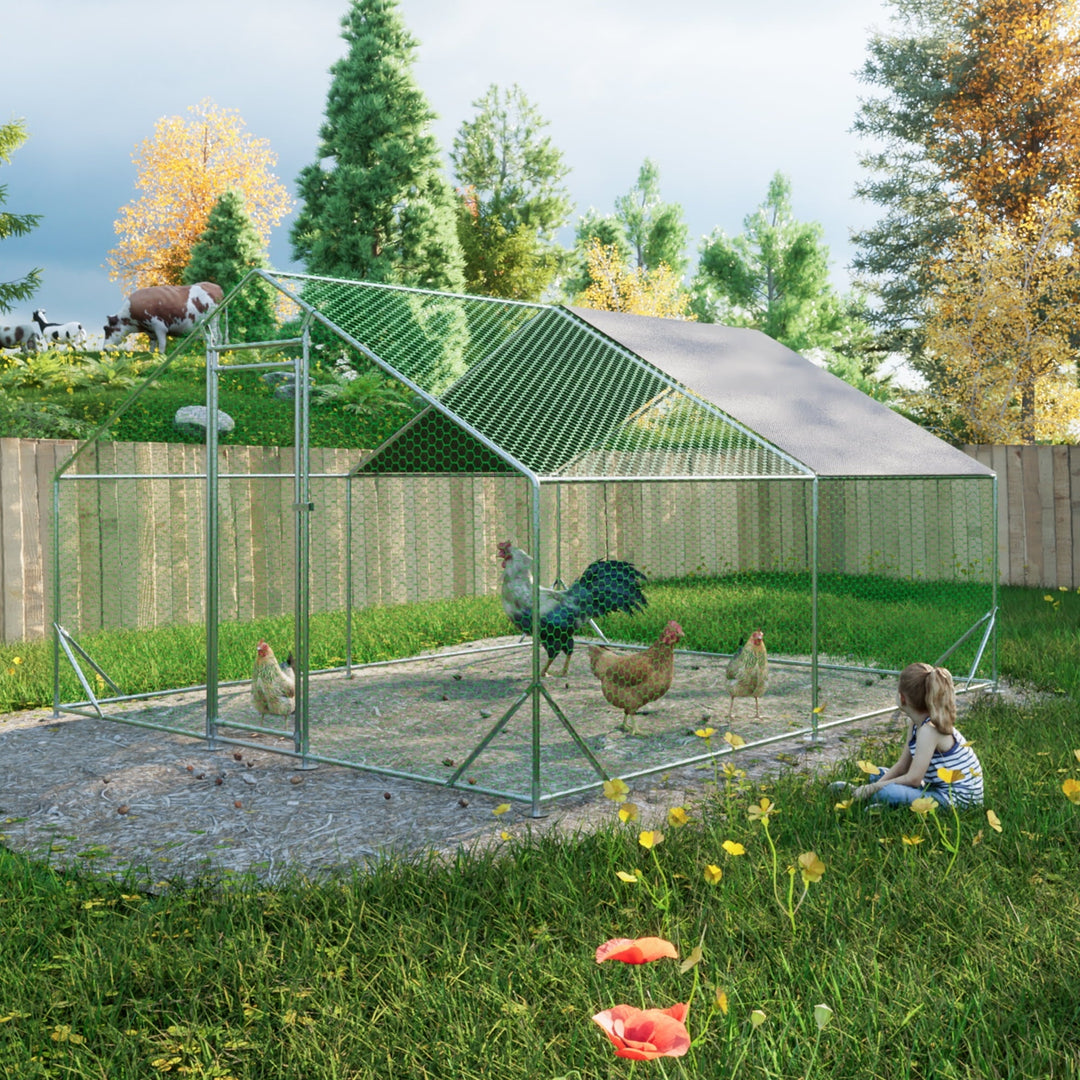 Coowa Large Metal Chicken Coop, Walk-in Chicken Run with Galvanized Wire, Waterproof UV Cover, Hen Pen Cage for Rabbits, Ducks, Poultry, 10' L x 13' W x 6.56' H