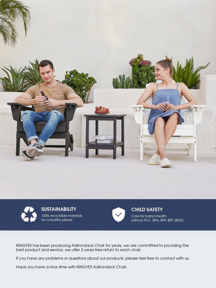 KINGYES Folding Adjustable Backrest Adirondack Chair With Cup Holder, Oversized Weather Resistant HDPE Reclining for Adults, Blue