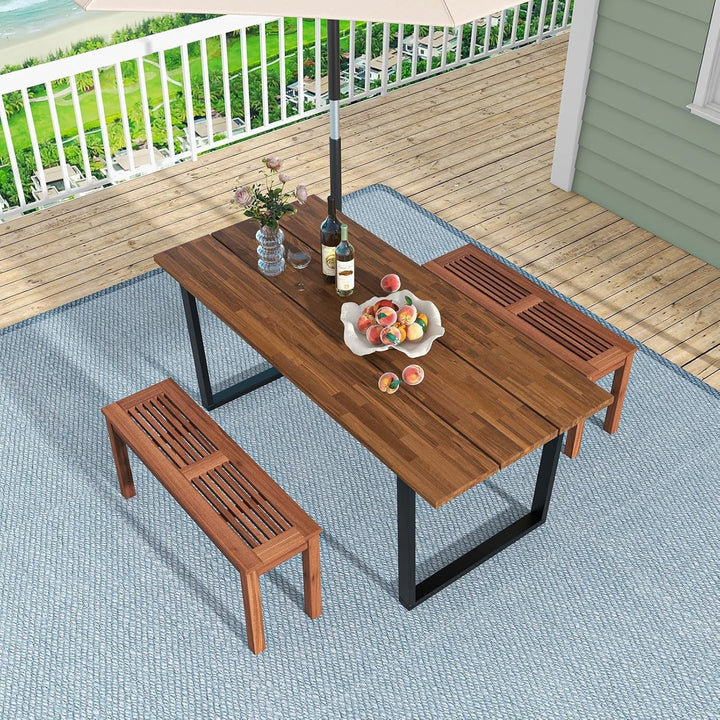 Sycol Outdoor Backless Bench, Patio Dining Bench with Breathable Slatted Seat, 2-Seat Rustic Wood Bench for Entryway, Garden, Backyard, Deck, Natural