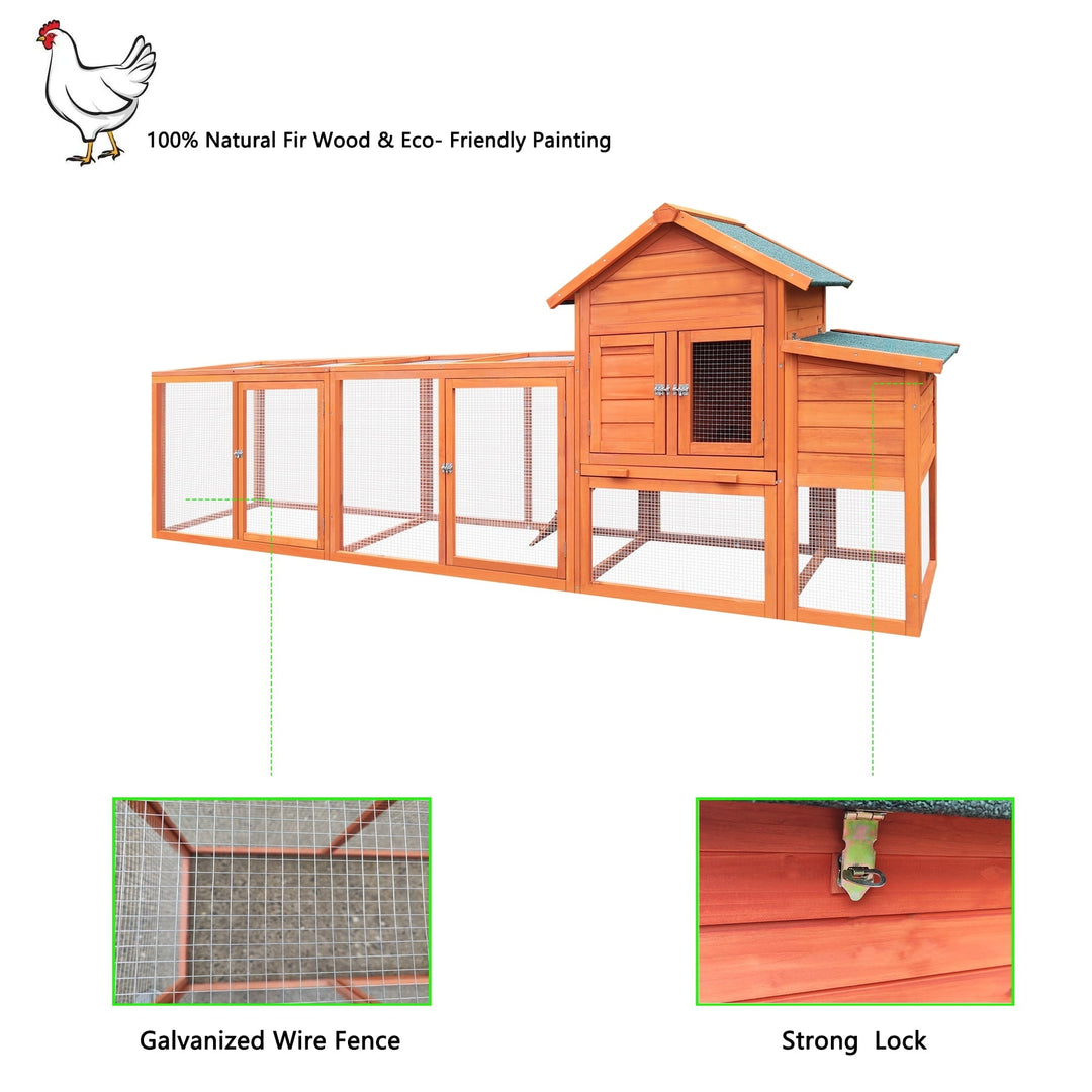 122＂Large Chicken Coop,  Wooden Hen House with Run, Nesting Box, Sliding Door, Removable Tray, Weatherproof Poultry Cage for Backyard