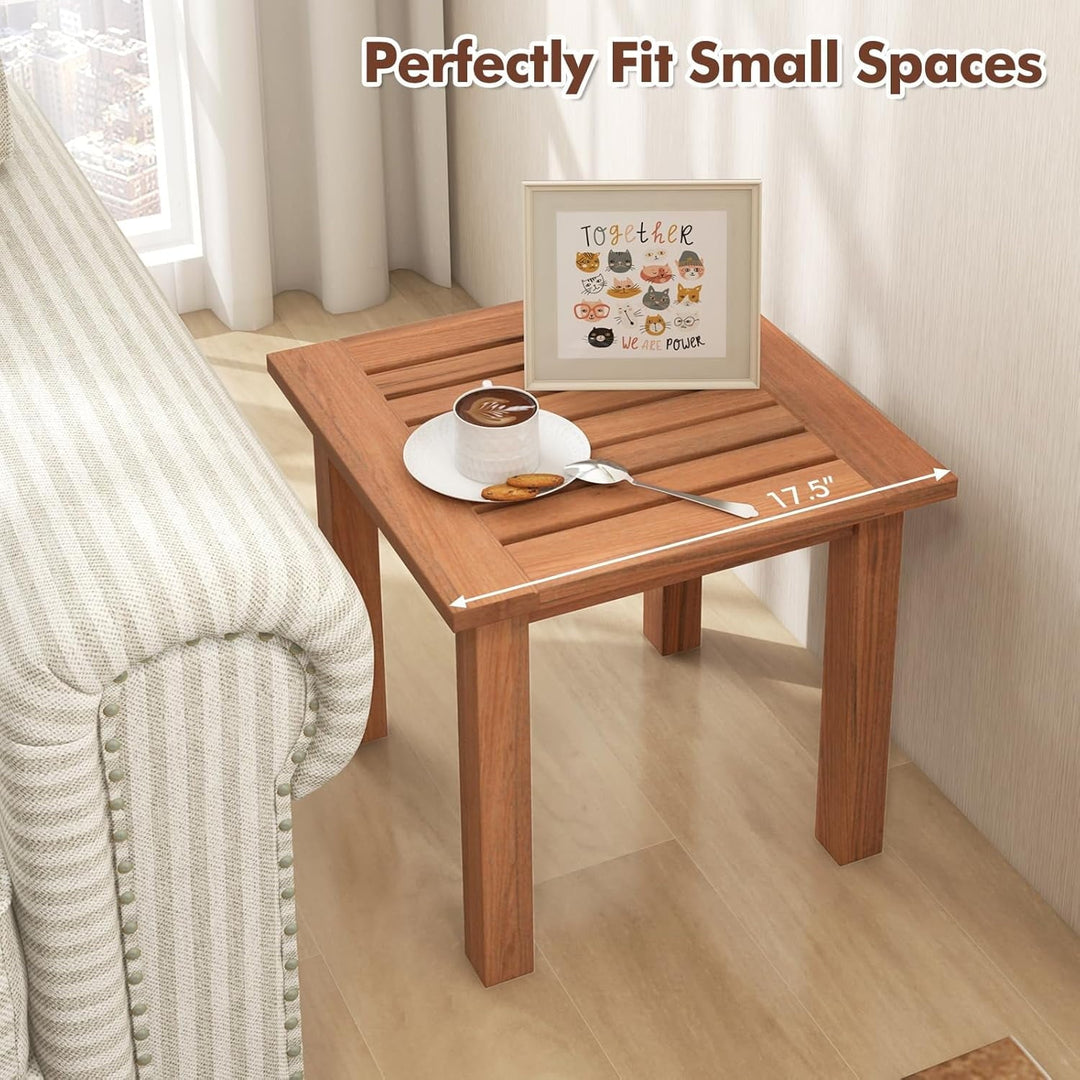 ETHFRF Hardwood Outdoor Side Table - All-Weather Patio Square End Table with Slatted Tabletop, Small Coffee Bistro Table for Outdoor, Indoor, Garden, Poolside and Balcony, Natural (1)，Orange-brown