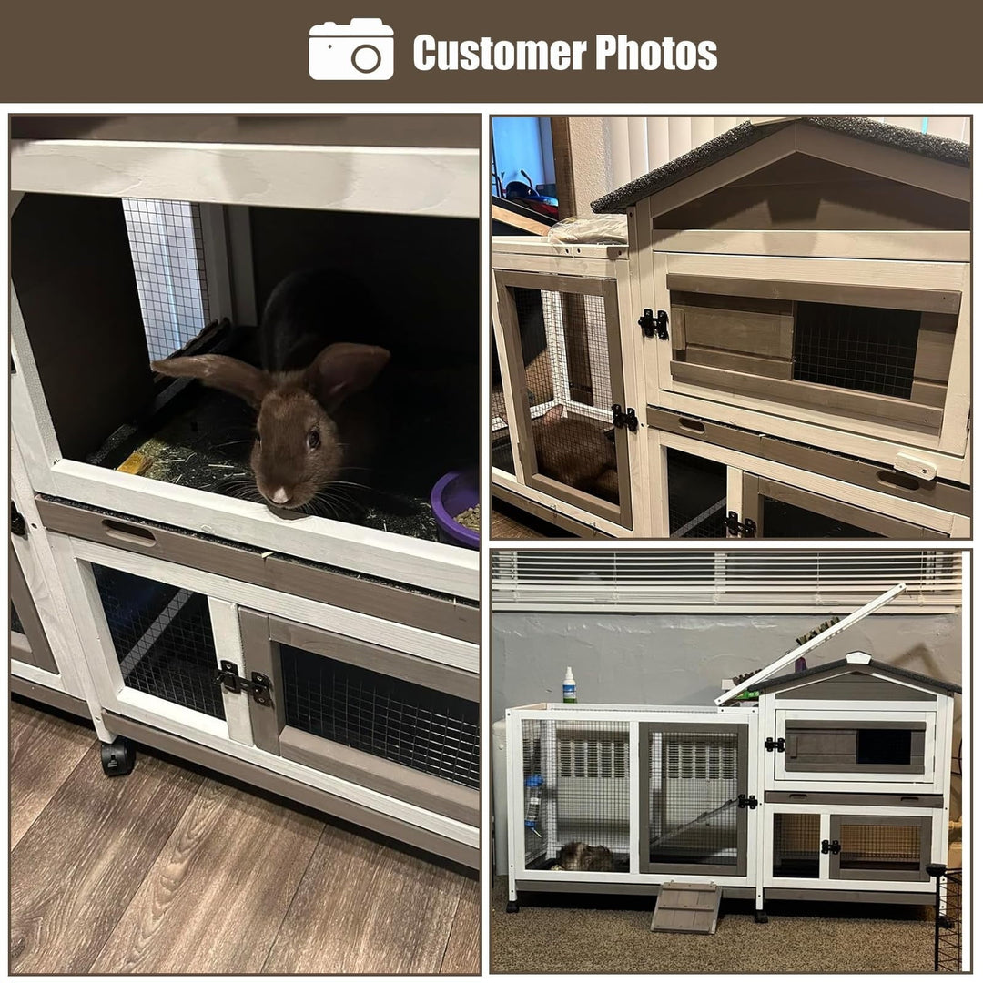 Gowoodhut Rabbit Hutch Indoor Bunny Hutch Wooden Rabbit Cage Indoor with Wheels for Small Animals