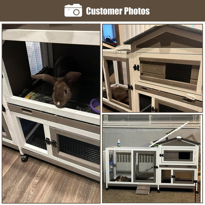 Gowoodhut Rabbit Hutch Indoor Bunny Hutch Wooden Rabbit Cage Indoor with Wheels for Small Animals
