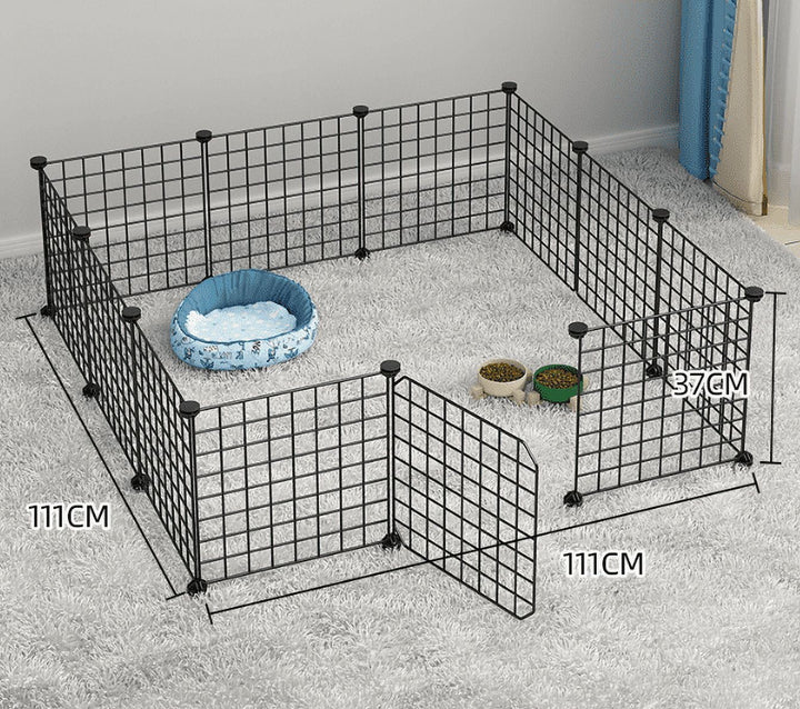 Small Animal Pet Playpen with Door, DIY Wire Portable Yard Fence for Rabbit, Guinea Pig Cages, Puppy, Kitten Playpen for Indoor & Outdoor Portable Metal Wire Yard Fence, 12 Pcs Black Pet Panels
