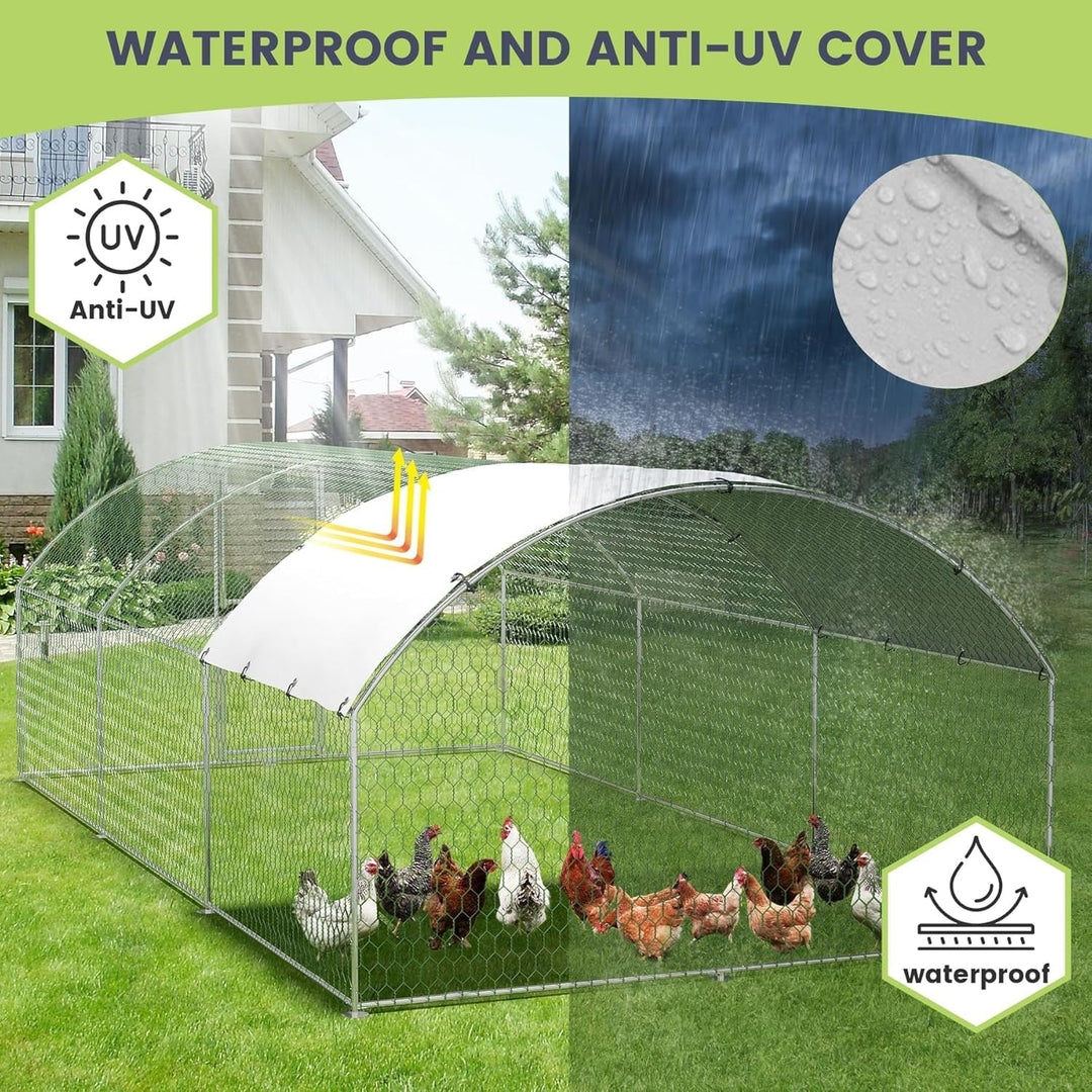 Lumiparty Extra Large Metal Chicken Coop, Walking Poultry Cage Hen Run House Rabbits Habitat Cage Coops, with Waterproof and Anti-Ultraviolet Cover for Backyard Farm, Silver
