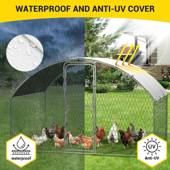 Garvee Large Metal Chicken Coop, 9.8x6.5x6.5 FT FT Metal Chicken Run with Reinforced Triangle Support & Double Doors, Outdoor Walk-in Poultry Cage for Yard