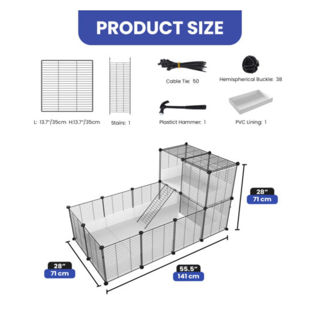 JTAOT DIY Guinea Cage Hamster Playpen Rabbit Enclosure Waterproof Metal 55,5" x 28"