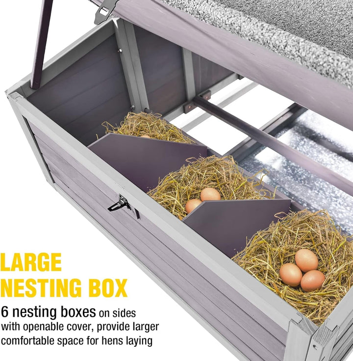 BUTINGLALE Chicken Coop on Wheels Movable Hen House with Two Nesting Boxes, Large Poultry Cage Outdoor Duck Cage