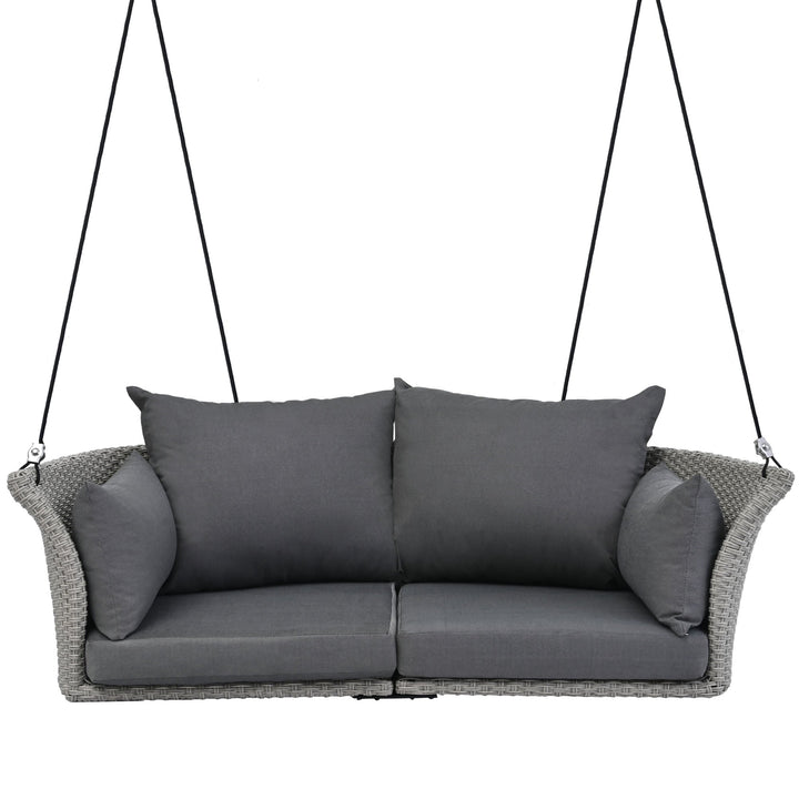 Euroco 51.9" Hanging Woven Swing Chair with Thick Cushion and Adjustable Rope, Waterproof & All-Weather Patio Hammock Chair for Porch, Balcony,