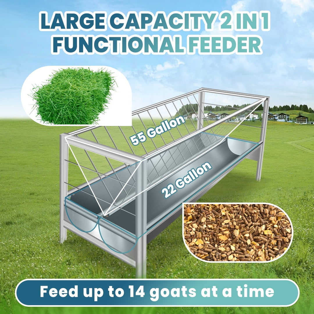 Stainless Steel Livestock Feeder - 77 Gallon 2-in-1 Goat Hay Feeder for Sheep, Horses & Alpacas - Rustproof Large Capacity Farm Animal Feeder
