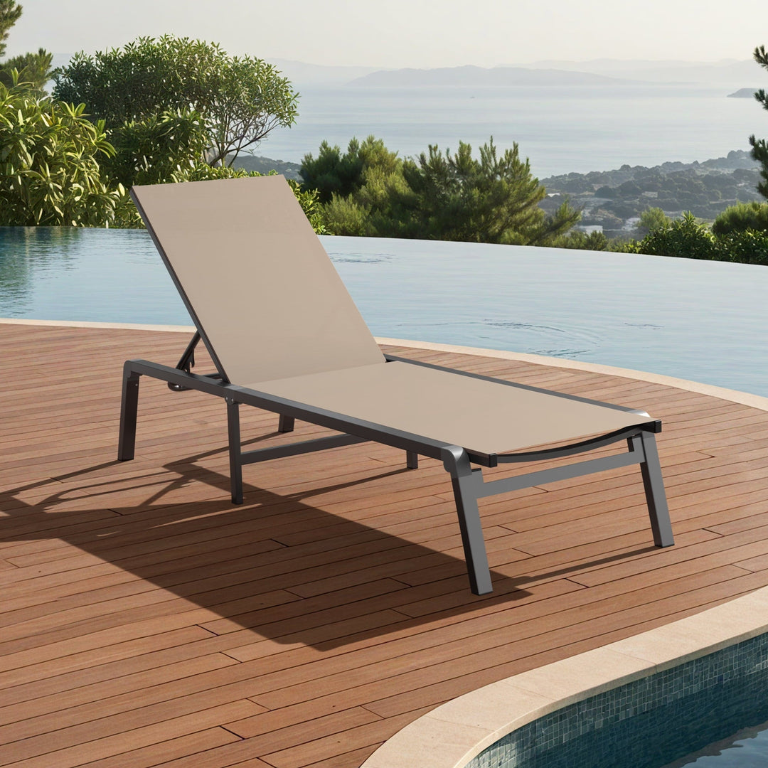Ciokea Folding Pool Lounge Chair Outdoor 5 Adjustable Backrest Reclining Chair No Assembly Khaki