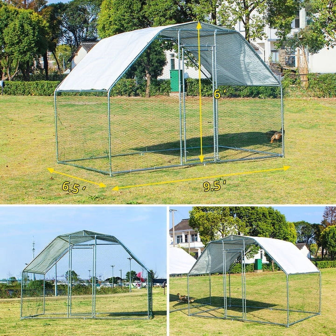 Large Metal Chicken Coop, Chicken Runs with Galvanized Wire Mesh, Steel Material Enclosure Chicken Pen, Walk-in Animal Playpen for Chicken Hen Rabbit Duck, 6.5'x9.5'x6'